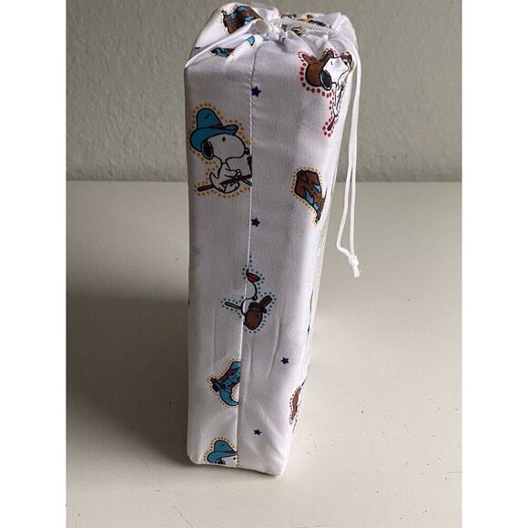 4 Pc PEANUTS Snoopy Cowboy QUEEN Sheet Set By Berkshire Super Soft White NEW - Picture 5 of 12